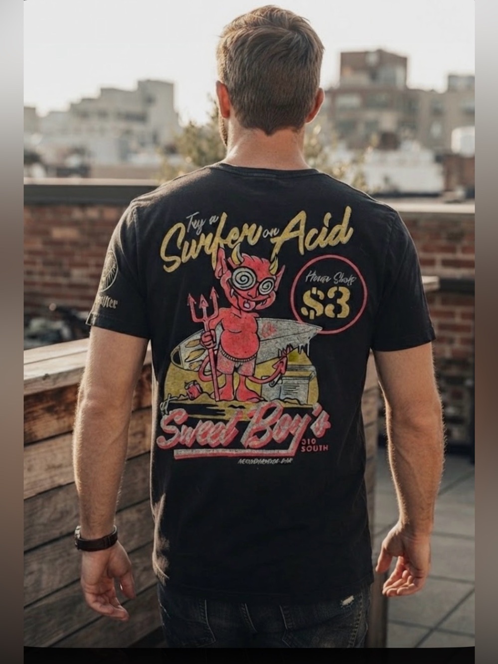 Jägermeister Surfer on Acid Drink Graphic Bar T-Shirt Black